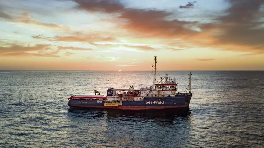 In this photo taken on Wednesday, Jan. 16, 2019 the Sea-Watch rescue ship sails through the Mediterranean Sea. A private rescue boat with dozens of migrants aboard sought permission for a second day to enter a safe port Sunday, but said so far its queries to several nations haven't succeeded. Another vessel crowded with panicking migrants and taking on water, meanwhile, put out an urgent, separate appeal for help in the southern Mediterranean. Sea-Watch 3, run by a German NGO, said Sunday it has contacted Italy, Malta, Libya as well as the Netherlands, since the boat is Dutch-flagged, asking where it can bring the 47 migrants it had taken aboard. Sea-Watch tweeted that Libyan officials had hung up when it asked for a port assignment. (Jon Stone/Sea-Watch via AP) [CopyrightNotice: Jon Stone/Sea-Watch.org]