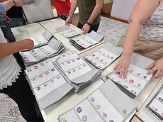 Spoglio delle schede elettorali europee presso seggio in via Gorizia, Torino 9 giugno 2024./// The counting of European electoral ballots at the polling station in via Gorizia, in Turin, Italy, 09 June 2024. ANSA /ALESSANDRO DI MARCO