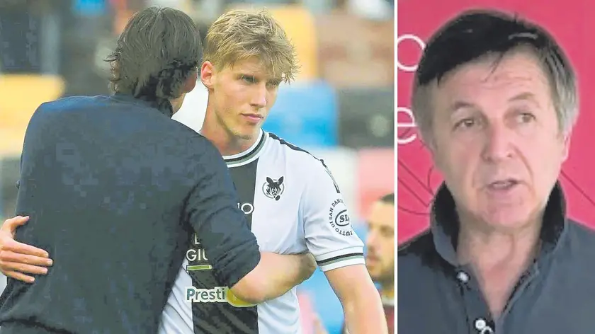 Kristensen consolato da mister Cioffi dopo la sconfitta con il Torino, a destra Claudio Bordon