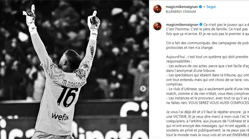 Il lungo post su Instagram di Maignan