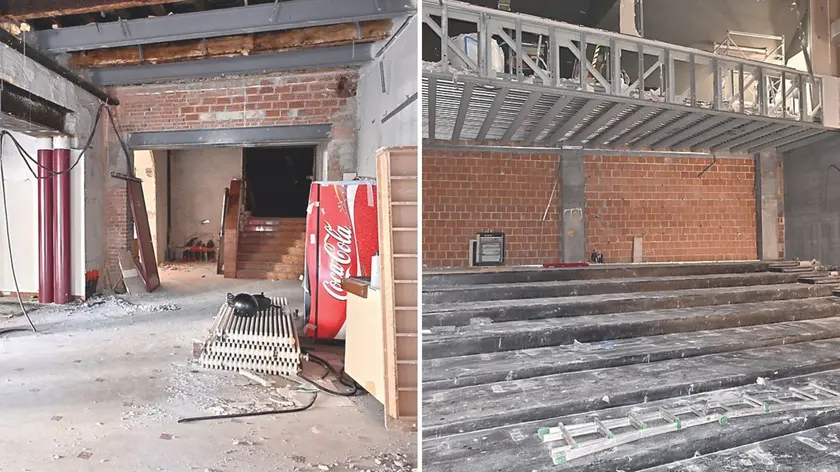 Due immagini dei lavori in corso all’interno del cinema Centrale (foto Petrussi)