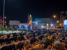 epa10549656 Moroccan Muslims perform an evening prayer called 'Tarawih' during the holy fasting month of Ramadan on one of the largest streets in Rabat, Morocco, 29 March 2023. Muslims around the world celebrate Ramadan by praying during the night time and abstaining from eating, drinking, and sexual acts during the period between sunrise and sunset. Ramadan is the ninth month in the Islamic calendar, and it is believed that the revelation of the first verse in the Koran was during its last ten nights. EPA/Jalal Morchidi