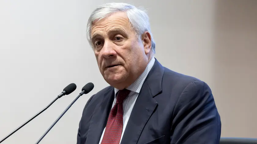 Il ministro degli esteri Antonio Tajani all’auditorium Unindustria al festival della parola e del pensiero. Viterbo 28 ottobre 2023 ANSA/MASSIMO PERCOSSI
