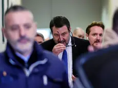 Matteo Salvini e il suo avvocato Giulia Bongiorno (non in foto) escono dall'aula bunker dopo l'udienza per il processo Open Arms a Palermo, 12 gennaio 2024./// Matteo Salvini and his lawyer Giulia Bongiorno (unseen) leave the bunker courtroom after the hearing for the Open Arms trial in Palermo, Italy, 12 January 2024. Salvini is accused of kidnapping and refusal of official documents for having denied disembarkation to 147 migrants rescued at sea in August 2019 by the ship of the Spanish NGO Open Arms. ANSA/IGOR PETYX