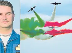 Il capitano Alessio Ghersi e, a destra, una "figura" delle Frecce tricolori