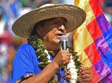 epa11402634 Former president of Bolivia Evo Morales speaks during an event to proclaim his candidacy for the 2025 presidential elections, in Villa Tunari, Bolivia, 10 June 2024. The former president of Bolivia Evo Morales (2006-2019) insisted before thousands of his followers that he is qualified to be a candidate in the 2025 presidential elections and demanded that the Luis Arce government promulgate the law to cease the functions of the magistrates of Bolivia. highest courts of the country. EPA/Jorge Abrego