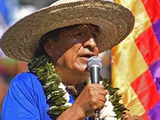 epa11402634 Former president of Bolivia Evo Morales speaks during an event to proclaim his candidacy for the 2025 presidential elections, in Villa Tunari, Bolivia, 10 June 2024. The former president of Bolivia Evo Morales (2006-2019) insisted before thousands of his followers that he is qualified to be a candidate in the 2025 presidential elections and demanded that the Luis Arce government promulgate the law to cease the functions of the magistrates of Bolivia. highest courts of the country. EPA/Jorge Abrego