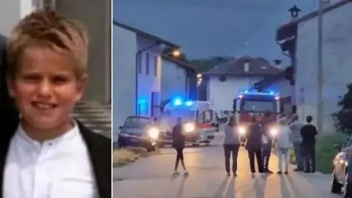 Gabriele Cesaratto aveva 10 anni, a destra i soccorsi sul luogo dell'esplosione che gli costò la vita