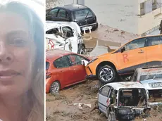 Barbara Lenge; a destra le auto devastate dall'ondata di acqua e fango