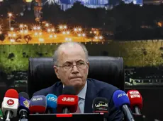 epa11255228 The new Prime Minister of the State of Palestine Mohammad Mustafa heads the first meeting of the new government, at the Palestinian government headquarter in the West Bank town of Ramallah, 02 April 2024. Palestinian President Mahmoud Abbas chose the 69-year-old business figure Mohammad Mustafa for the post of Prime Minister and asked him to form a government, after Mohammad Shtayyeh resigned as prime minister in February 2024. EPA/ALAA BADARNEH