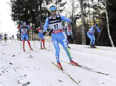 Italy's Giorgio Di Centa competes during the men's 15-kilometer Mass Start race at the cross country Tour de Ski competition, in Val di Fiemme, Italy, Saturday, Jan. 5, 2013. Di Centa finished in fourth place. (AP Photo/Elvis Piazzi)