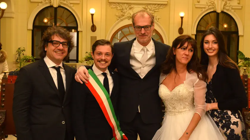 Udine 24 febbraio 2018 matrimonio comici cristina alessandro de re testimoni alice e anzovino. Agenzia Petrussi foto Massimo Turco