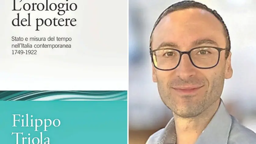 La copertina del volume "L’orologio del potere" e lo storico Filippo Triola