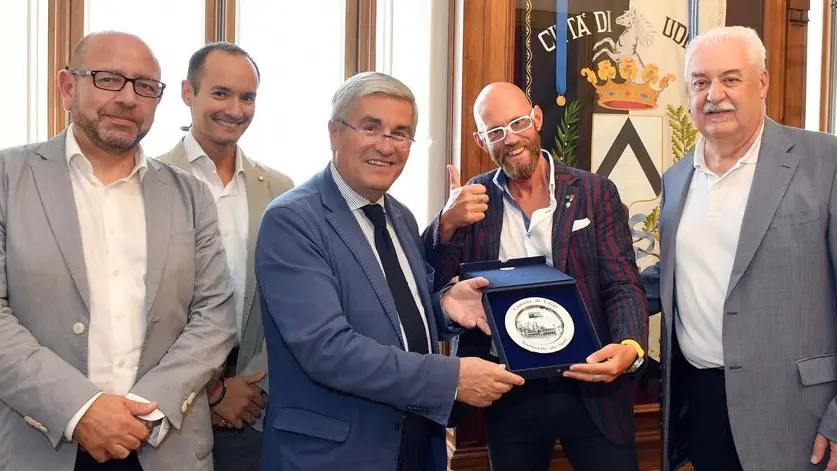 Udine 20 Luglio 2018. Leonardo Cenci ricevuto in Municipio dal Sindaco Fontanini e dall' Assessore allo Sport Pizzocaro. © Foto Petrussi