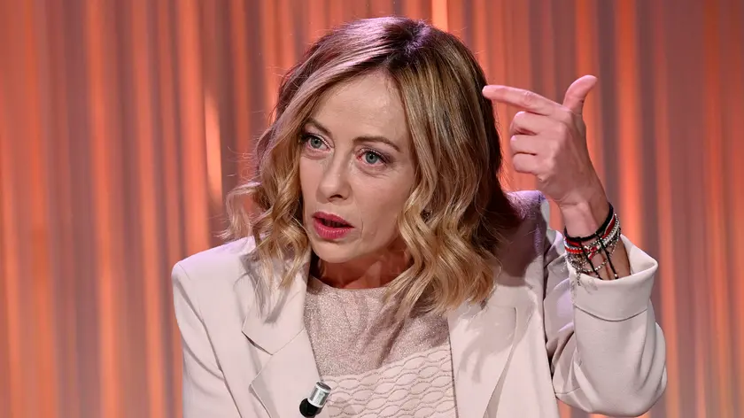 Italian Premier Giorgia Meloni attends the Raiuno Italian tv program Cinque Minuti conducted by Italian journalist Bruno Vespa, Rome, Italy, 17 September 2024. ANSA/RICCARDO ANTIMIANI