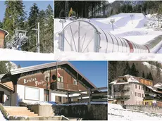 Il tappeto coperto, l’albergo chiuso da tempo e il centro fondo. La lunghezza inclinata della pista è pari a 595 metri le stazioni a valle e a monte sono situate a 1.143 e 1.252 metri di altitudin