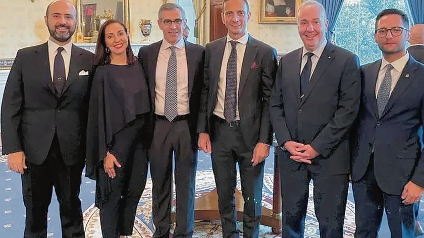 Il governatore del Friuli Venezia Giulia Massimiliano Fedriga, al centro, durante il ricevimento alla Casa Bianca a Washington nel 2023