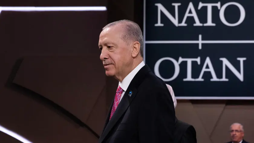 epa11473245 President of Turkey Recep Tayyip Erdogan attends a meeting of the NATO-Ukraine Council during the North Atlantic Treaty Organization (NATO) Summit at Walter E. Washington Convention Center in Washington, DC, USA, 11 July 2024. The 75th Anniversary NATO Summit is taking place in Washington, DC, from 09 to 11 July 2024. EPA/MICHAEL REYNOLDS