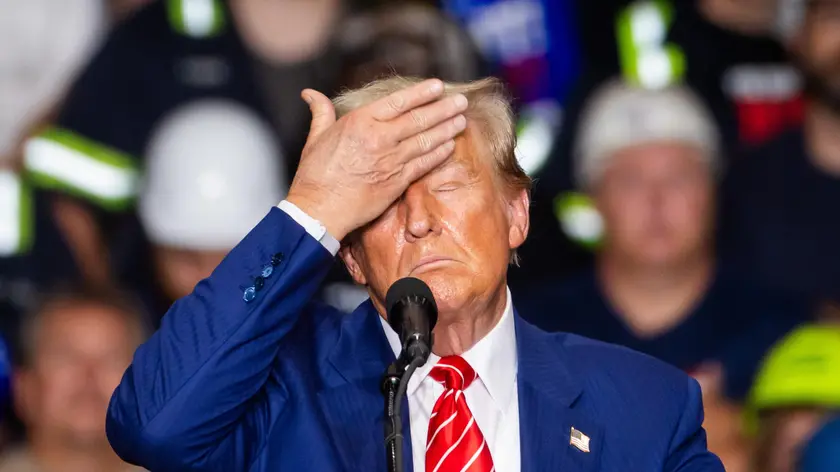 epa11574447 Former US President and current Republican presidential nominee Donald Trump speaks at a campaign rally in Johnstown, Pennsylvania, USA, 30 August 2024. Trump spoke about energy development in the battleground state, as well as vice president and Democratic presidential nominee Kamala Harris’s stance on fracking. EPA/JIM LO SCALZO