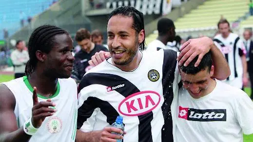 ANTEPRIMA Udine 7 MAGGIO 2006. CALCIO SERIE A 2005-2006. Udinese-Cagliari. Ghedafi con Obodo e Di Natale a fine partita. Copyright Diego Petrussi/Foto Agency Anteprima Udine