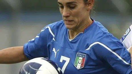Italy's Giulia Domenichetti, left, controls the ball from Switzerland's Sandy Maendly during a Women's World Cup 2011 soccer play off match between Italy and Switzerland, in Treviso, Italy, Saturday, Oct. 23 , 2010. (AP Photo/Franco Debernardi)