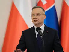 epa11281537 President of the Republic of Poland Andrzej Duda speaks during a joint press conference after his meeting with Slovak President Zuzana Caputova, at the Presidential Palace in Warsaw, Poland, 16 April 2024. EPA/Pawel Supernak POLAND OUT