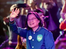 epa11048181 Taiwanese President Tsai Ing-wen greets supporters upon arrival to promote Taiwan's Vice President and ruling Democratic Progressive Party presidential candidate for the 2024 election, William Lai (Lai Ching-te) and vice presidential candidate Hsiao Bi-khim during a campaign rally in Taipei, Taiwan, 29 December 2023. Taiwan's presidential election is scheduled to be held on 13 January 2024. EPA/RITCHIE B. TONGO