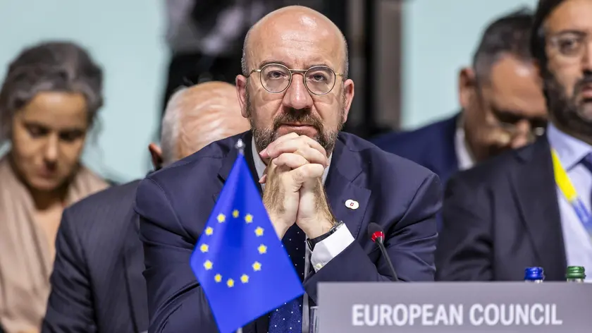 epa11413363 European Council President Charles Michel looks on during the opening plenary session of the Summit on Peace in Ukraine, in Stansstad near Lucerne, Switzerland, 15 June 2024. International heads of state gather on 15 and 16 June at the Buergenstock Resort in central Switzerland for the two-day Summit on Peace in Ukraine. EPA/MICHAEL BUHOLZER / POOL EDITORIAL USE ONLY EDITORIAL USE ONLY