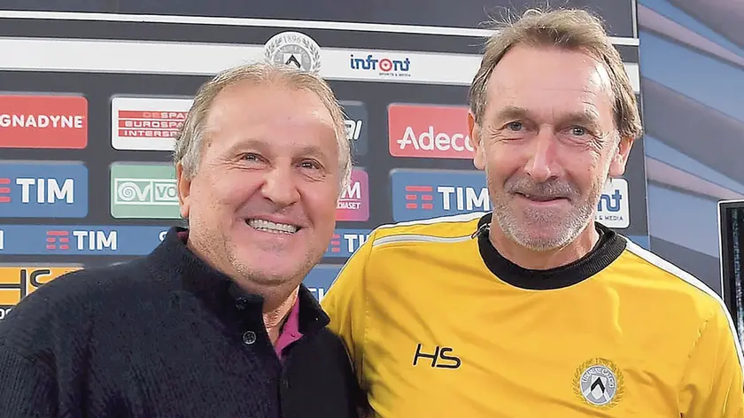 Udine 17 Febbraio 2017. Zico con Paolo Miano allo Stadio Friuli. © Petrussi Foto Press