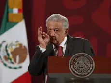 epa10185832 Mexican President Andres Manuel Lopez Obrador (AMLO) speaks during a press conference at the National Palace in Mexico City, Mexico 15 September 2022. The Mexican government has released over 2,500 inmates since 2018 during the Presidency of Andres Manuel Lopez Obrador, thanks to the Amnesty Law introduced by the head of state, whose mandate runs untils 2024. EPA/MARIO GUZMAN