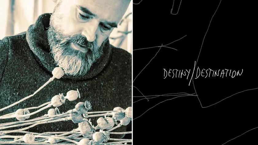 L’artista udinese Carlo Vidoni e la copertina del libro “Destiny/Destination”