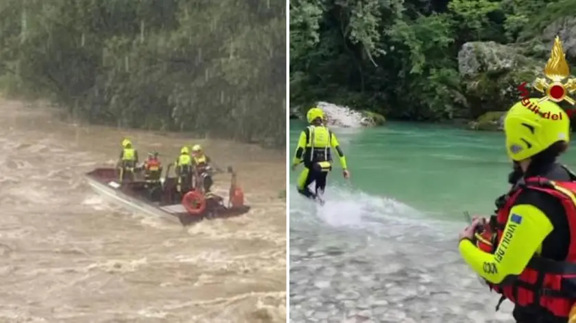 A sinistra, i soccorsi nei minuti immediatamente successivi alla tragedia, a destra le ricerche nei giorni seguenti