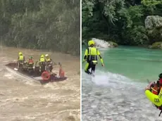 A sinistra, i soccorsi nei minuti immediatamente successivi alla tragedia, a destra le ricerche nei giorni seguenti