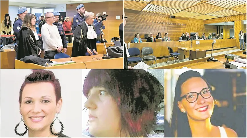 Sopra Paolo Castellani tra i suoi avvocati e a fianco i giudici; sotto, da sinistra, Elisabetta Molaro, Lisa Puzzoli e Nadia Orlando