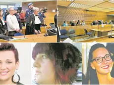 Sopra Paolo Castellani tra i suoi avvocati e a fianco i giudici; sotto, da sinistra, Elisabetta Molaro, Lisa Puzzoli e Nadia Orlando