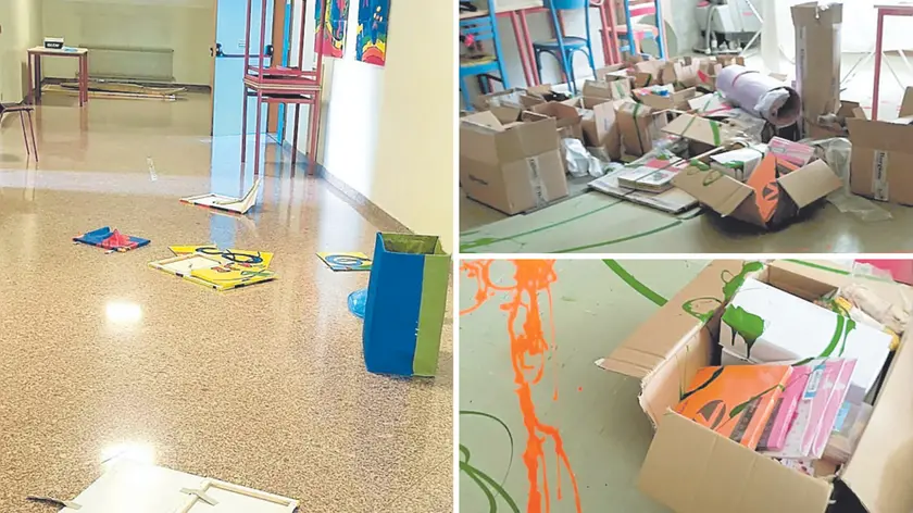 I danni provocati dai vandali all’interno della scuola media Schweitzer di San Giovanni al Natisone