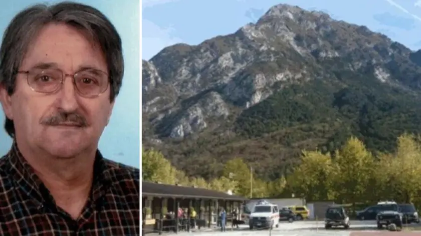 La vittima Arnaldo Facini, 81 anni, e una veduta del monte Chiampon