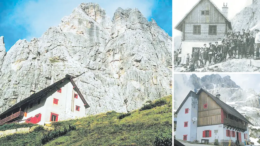 Il rifugio Corsi in tre foto. In alto, a destra, uno scatto del 1925, l'anno della sua inaugurazione