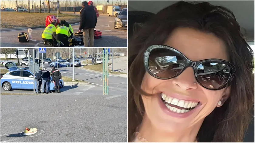 Alcune immagini dell'incidente nei pressi dello stadio Friuli e, a lato, la vittima: aveva 49 anni