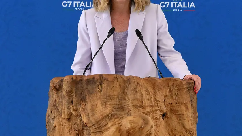 Italian Prime Minister Giorgia Meloni attends a press conference after the G7 summit at Borgo Egnazia resort in Savelletri (Brindisi), southern Italy, 15 June 2024. The 50th G7 summit brings together the Group of Seven member states leaders in Borgo Egnazia resort in southern Italy from 13 to 15 June 2024. ANSA/ETTORE FERRARI
