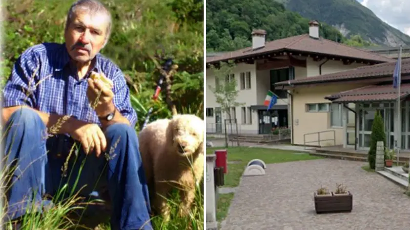 Mario Cecon aveva 89 anni: era il nonno del sindaco di Dogna, Simone Peruzzi (a destra il municipio)