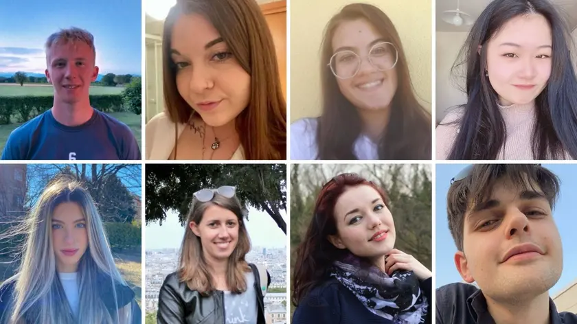 In alto da sinistra: Luca Frattolin, Sofia Tomasella, Emma Sabatini e Hu Yimeng. In basso: Sara Cotti, Chiara Naibo, Sonia Damaschin e Fabio Bortolin