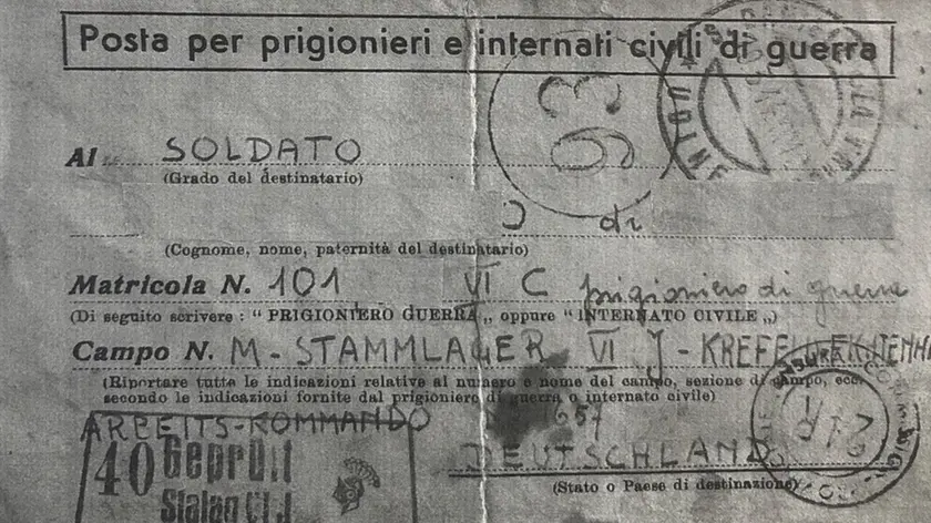 Una delle cartoline postali riservate agli internati nel campo di Krefeld
