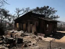 epa11547399 A burnt house after a wildfire in the area of Vrilissia close to Athens city, Greece, 13 August 2024. A wildfire that broke out on 11 August in the outskirts of Athens and spread to a large part of northeastern Attica no longer had a single front on 13 August. The fire stretched along a front more than 30 kilometres in length. According to the Fire Brigade, the firefighting forces are dealing with scattered pockets of fire from Varnavas to Nea Makri and Penteli while there are constant rekindlings. Firefighters found a charred body, of a 60-year-old woman, in a small factory that caught fire in Patima Halandriou. EPA/GEORGE VITSARAS