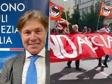 L’assessore regionale Sergio Emidio Bini e un’immagine di una manifestazione contro l’acciaieria