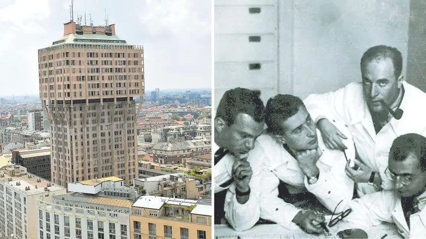 La Torre Velasca e il gruppo Bbpr negli anni Trenta, nello studio milanese: da sinistra Peressutti, Belgiojoso, Rogers, Banfi
