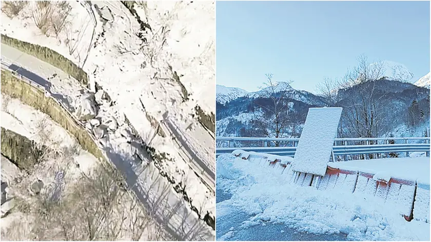 I tornati distrutti e la strada chiusa a Paluzza verso il passo di Monte Croce Carnico dopo la nevicata della notte fra sabato e domenica