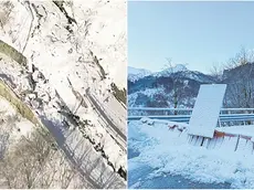 I tornati distrutti e la strada chiusa a Paluzza verso il passo di Monte Croce Carnico dopo la nevicata della notte fra sabato e domenica