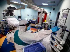 Un reparto di terapia intensiva durante l'emergenza. ANSA/ANGELO CARCONI