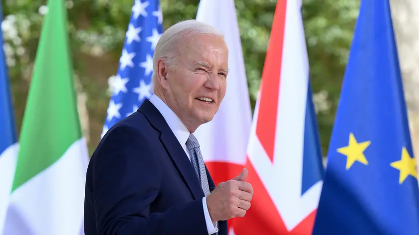 US President Joe Biden during the welcome ceremony during the G7 Borgo Egnazia Summit in Borgo Egnazia (Brindisi), southern Italy, 13 June 2024. The G7 Borgo Egnazia Summit will be held from 13 to 15 June 2024. ANSA/ETTORE FERRARI